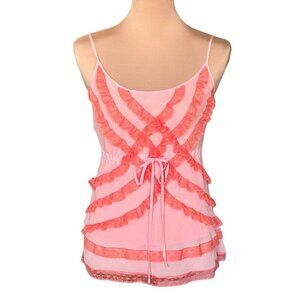 ViTG Y2K Tracy Reese Babydoll Cami Top Sz.8 Peach Silk Ruffle Fairy Coquette